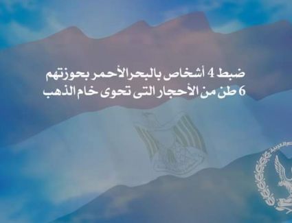 ضبط 4 أشخاص بالبحر الأحمر بحوزتهم 6 طن من الأحجار التي تحوي خام الذهب